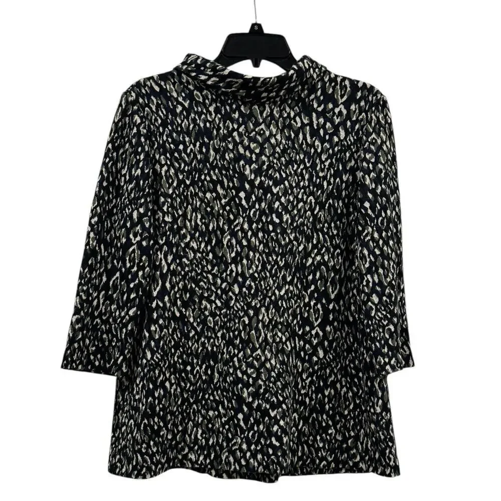 J. McLaughlin Women’s Knit Leopard Print High Neck 3/4 Sleeve Top: Large